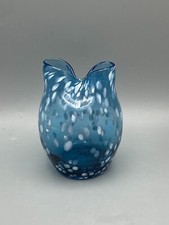 Art Glass Splatter Blue White Mottled Pinched Top Bud Vase 5"