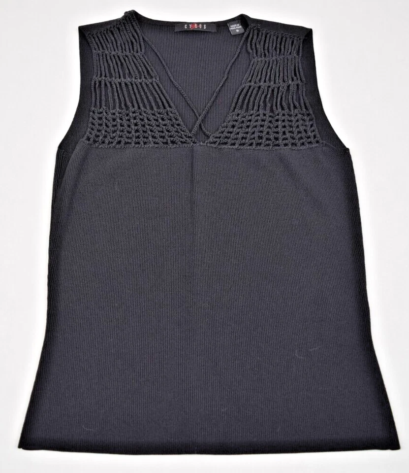 Top de ganchillo vintage ciro talla S/M años 90 negro mezcla de rayón brillo elegante elástico Foto 3 de 4