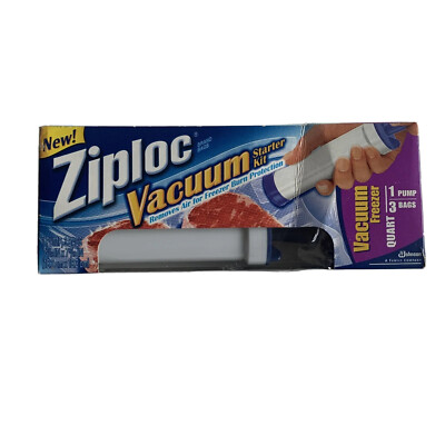 Ziplock Brand Vacuum Starter Kit 1 Hand Pump 3 Freezer Quart Bags New In Box