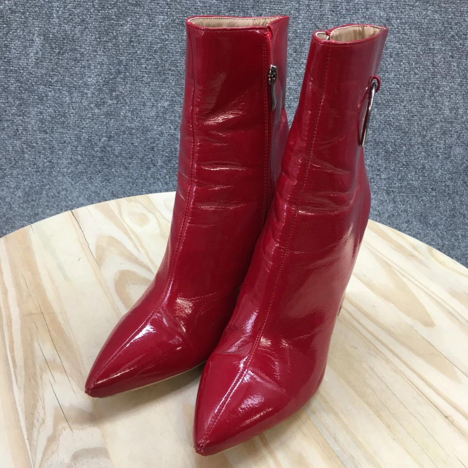 Botas EGO para mujer EE. UU. 9,5 UK 7 botines rojos charol sintético tacón cremallera Foto 3 de 4