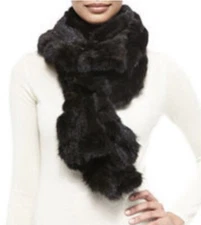 Gorski Knit Mink Fur Ruffle Scarf Black Pull - Through