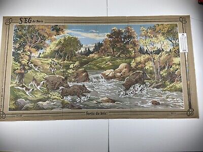 Seg De Paris Puppies By A Lake Needlepoint Tapestry Canvas 9in By 13in France