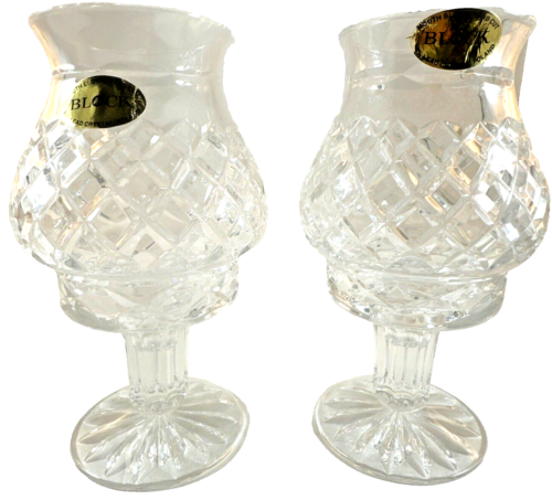 Vtg Block Crystal Windscape Hurricane Candle Holder, Lot of 2, 7.5", used (DD4) - Picture 1 of 19