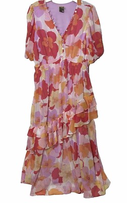 Taylor Woman Maxi Dress 16 Pink Orange Floral Chiffon Line Tier Ruffle Puff S/S | eBay Taylor Woman Maxi Dress 16 Pink Orange Floral Chiffon Line Tier Ruffle Puff S/S | eBay