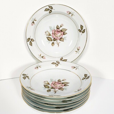 Sango Japan Fine China Bordeaux Rose 7 1/2'' Soup/Salad Bowls 7pcs