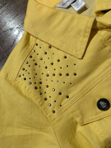 Christopher & Banks Sunshine Yellow Denim Jean Jacket Rhinestones Buttons Small - Picture 6 of 18