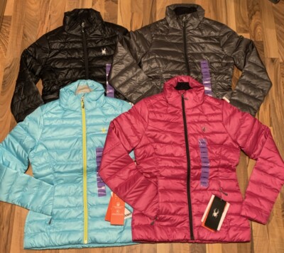 Spyder Women's (Sz S) Prymo Down Jacket Light Weight Spylon DWR Water Res, Black