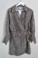 H&M Cream Black Chevron Wrap Shirt Dress Womens Size Medium M BNWT *FREE P&P*