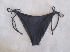 NEW L*SPACE Pointelle Rib Lennox Side Tie Bikini Bottoms Size L Large Black $99