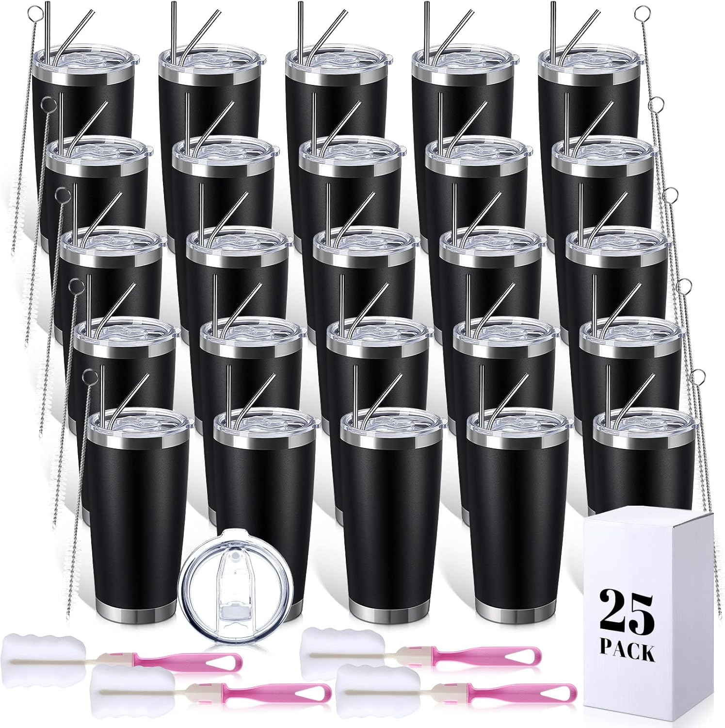 25 Pack 20Oz Tumbler Bulk Stainless Steel Cups Double Wall Vacuum Insulated Trav