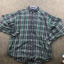 Vintage Tommy Hilfiger Shirt Men Medium Green Blue Check Lions Crest 