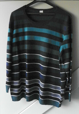 AproductZ Damen Pullover Rundhals schwarz m.Blockstreifen grün blau grau Gr. 48