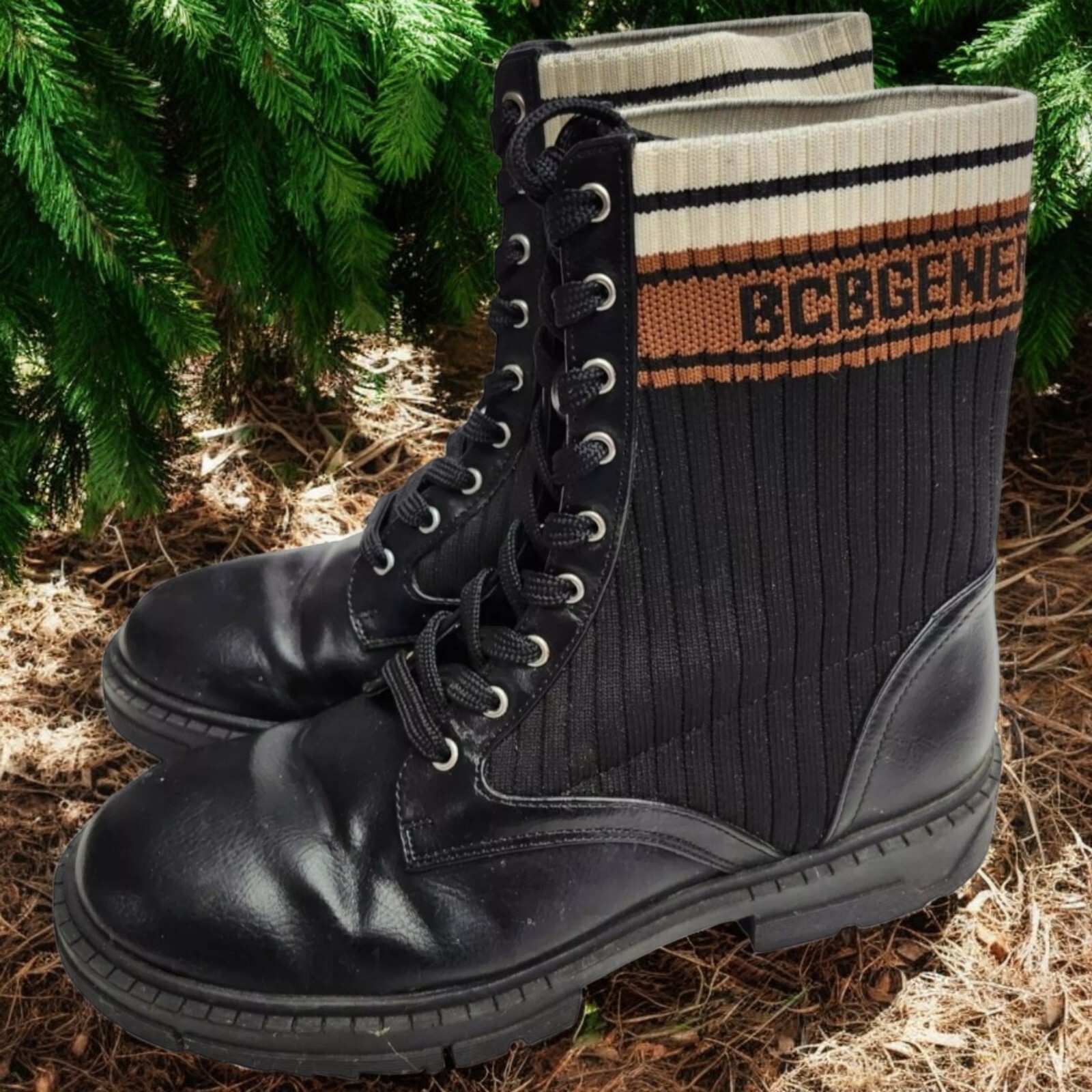 SAOLA Stivali da combattimento BCBGenerations Tassie donna 7 5 nero marrone calza stringata suola a strappo