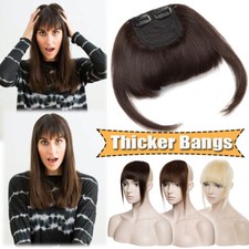 THICK Clip In Bangs 100 Remy Human Hair Extensions Fringe Front Topper Top Piece