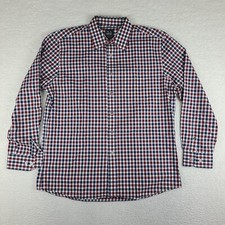 Jos A Bank Traveler Shirt Mens Large Blue Red Check Tailored Fit Button Up 