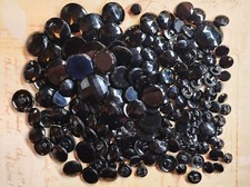 150+ Vintage Self Shank Black Glass Buttons ~ just over 3/8" to almost 1-1/8"