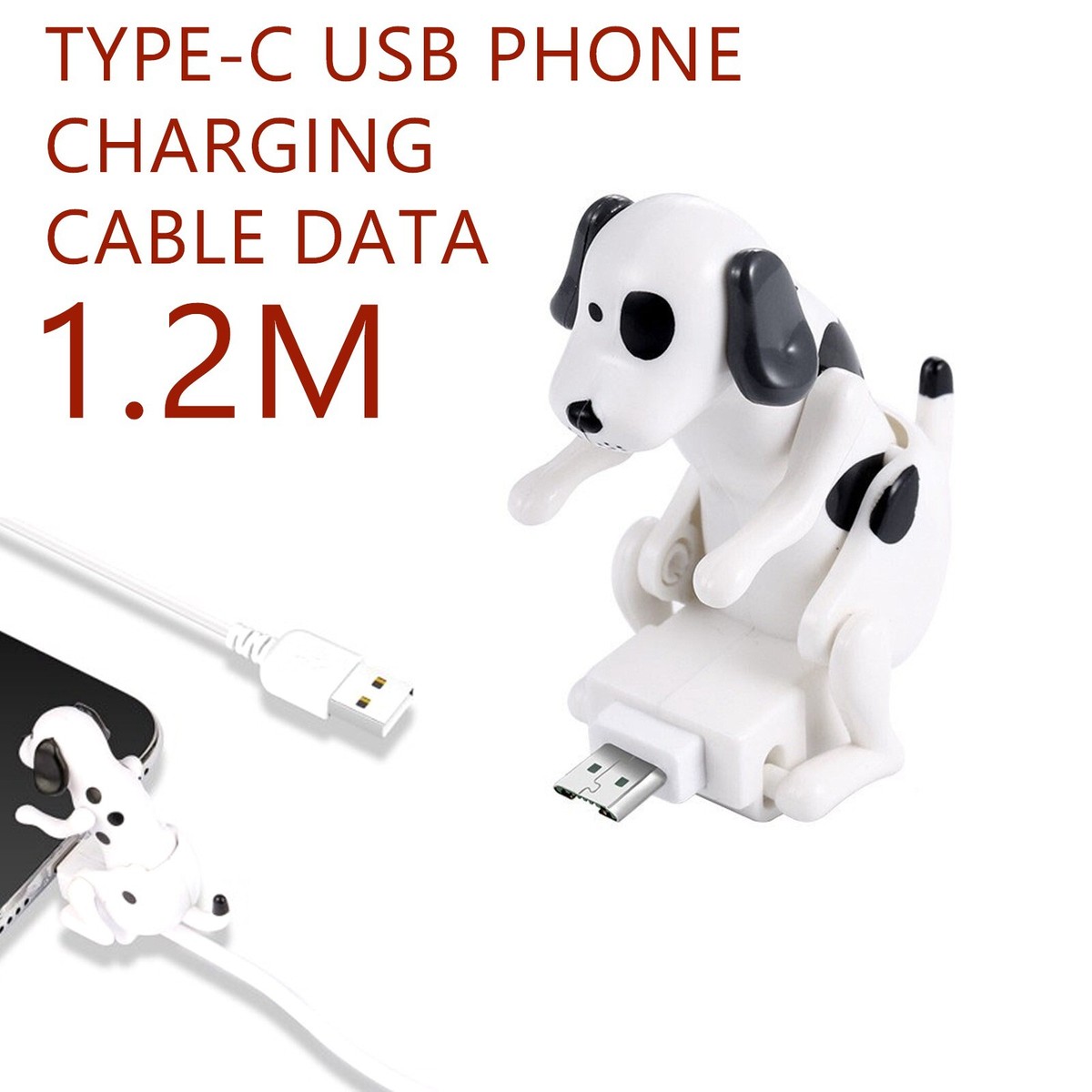 ARBM Humping Dog - Caricabatterie per telefono, cavo dati con divertente cane canaglia, caricatore USB, cavo caricabatterie per iPhone, Android, tipo C (2 pezzi, bianco e arancione), Android