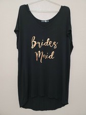 Boohoo T-shirt Womens Sz 8 Tall Black Gold Wedding Brides Maid Pj Top Blouse