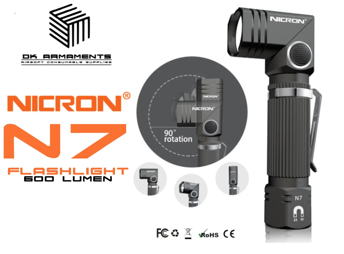 NICRON N7 High Power LED Flashlight 90 Degree Rotary Head 600LM