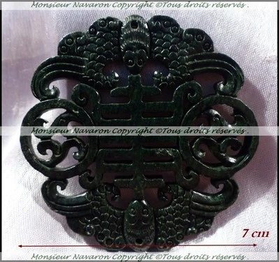 Pendentif en Jade Vert Sculpté Chinois Chauves-Souries en Jade sculpté original - Photo 1/4