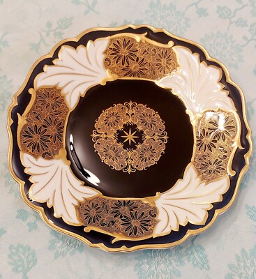 Antique German Jutta Echt Weimar Gold Cobalt Kobalt Blue Platter 7.5''