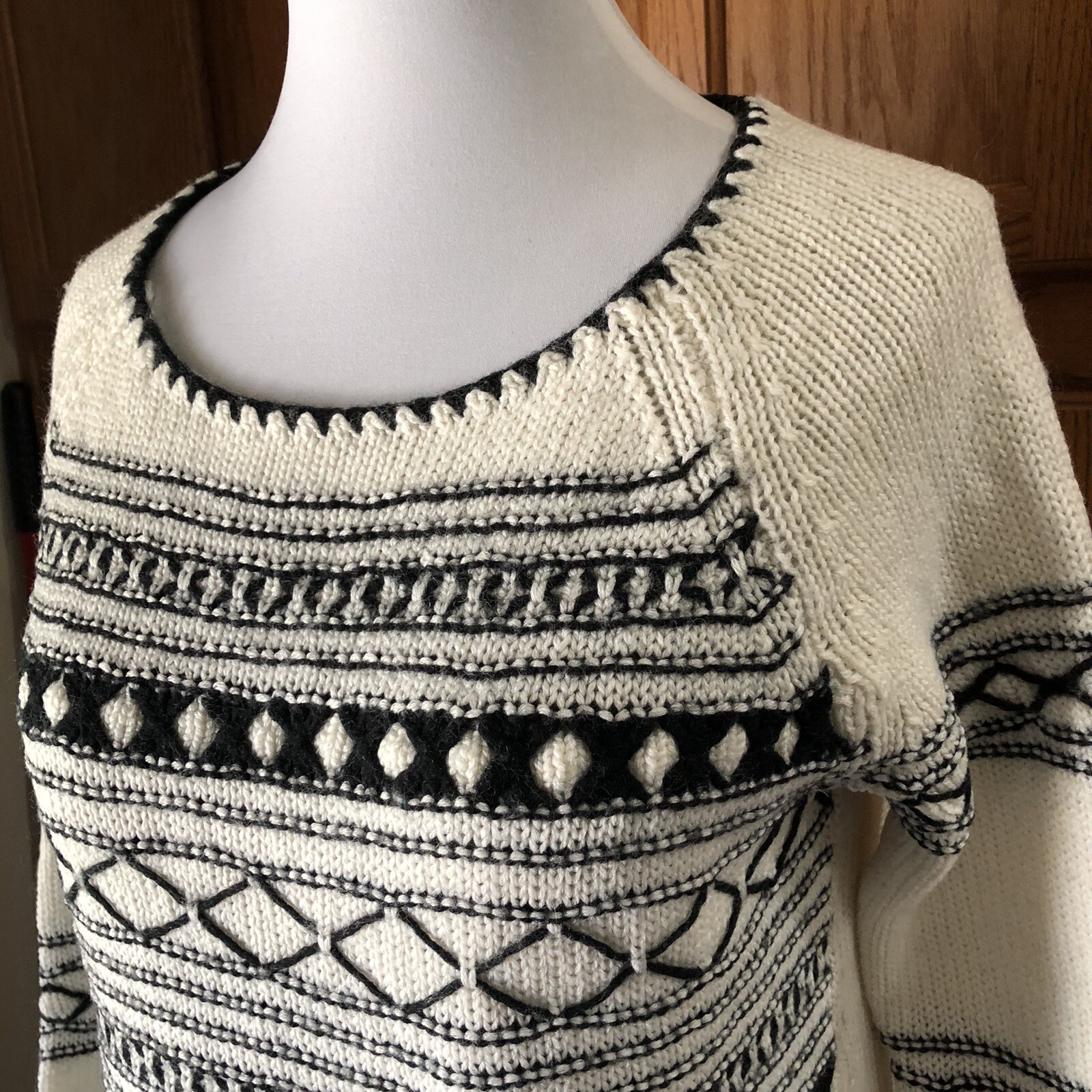 Sundance Catalog Women’s XS Sweater Black Striped Lambs Wool Blend