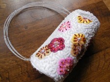 NEW Women White Beaded Glitter Satchel Bag Flower Made in USA