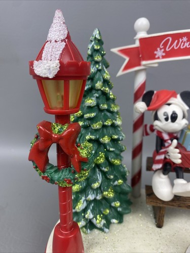 Mickey Minnie Pluto Animated Musical Lighted Mail Box Winter Magic Pond Figurine - Picture 4 of 19