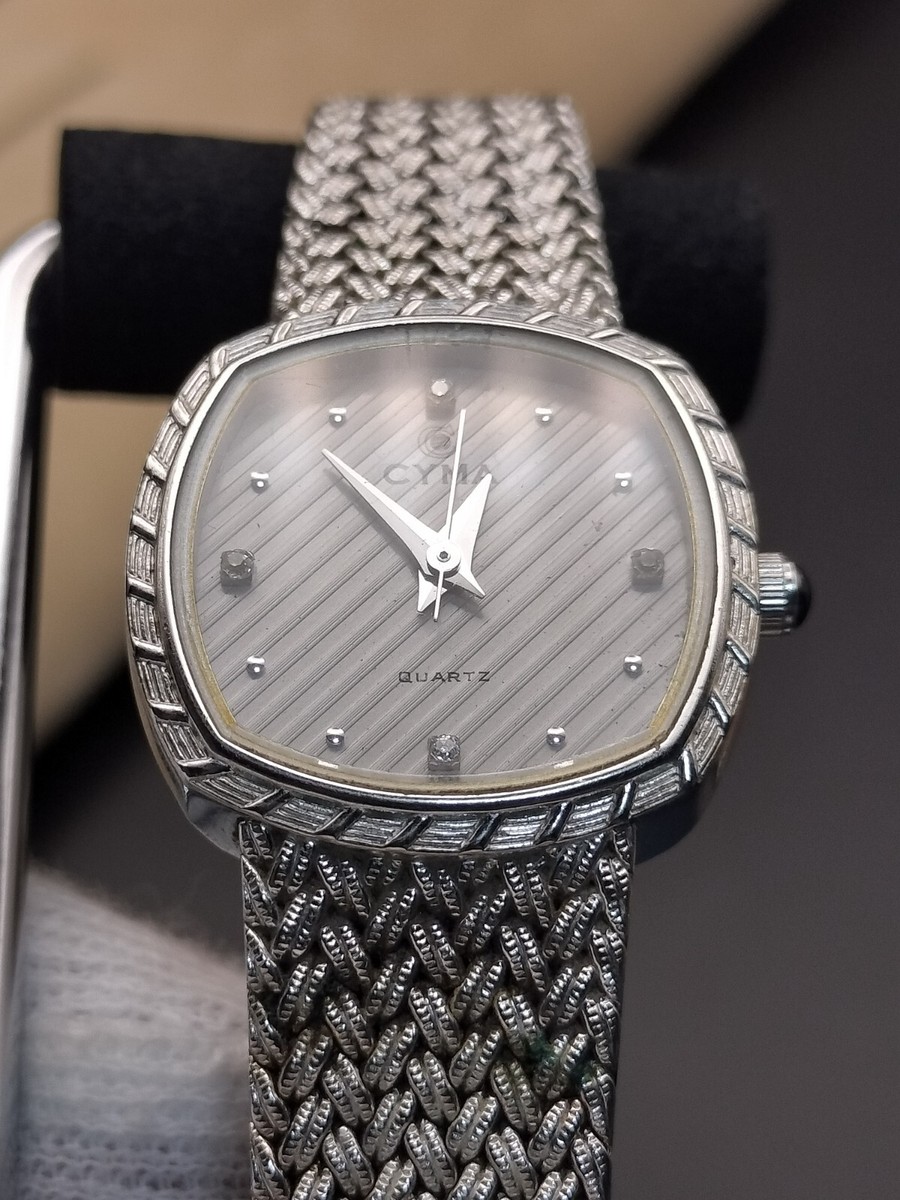 CYMA 612SP Ladies' watch, quartz, silver, 4P diamonds, battery