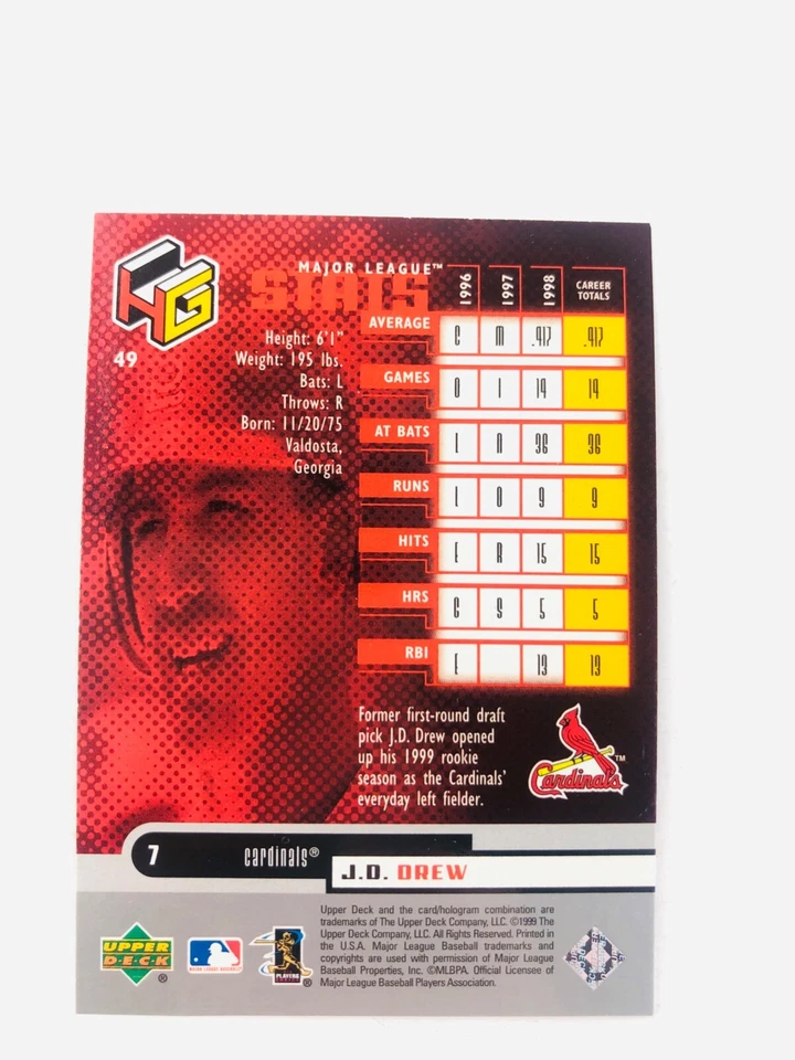 1999 Upper Deck HoloGrFX Baseball Card #49 J.D. Drew  St. Louis Cardinals - Image 3 of 4