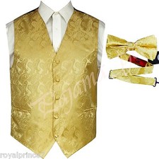 GOLD XS to 6XL Paisley Tuxedo Suit Dress Vest Waistcoat  Bow tie Wedding Prom