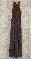 Altar’d State Rayon High Neck Boho Hippie Festival Full Maxi Dress Blue Orange M