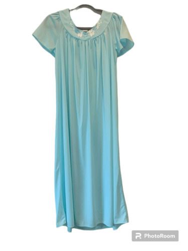Miss Elaine Vintage Nylon Nightgown Light Blue/Gr… - image 1