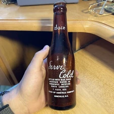 Vintage ACL SACO BEVERAGES Amber Soda Bottle 7 UP Asheville North Carolina NC