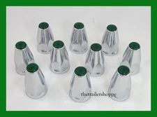Chrome Lug Nut Covers with Flanges and Green Reflectors 33mm ABS Plastic 10 PC.