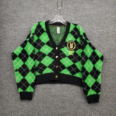 Wicked Justice Cardigan Kids Girls 16 XL Plus Green Argyle Sweater Elphaba - Image 1 of 4