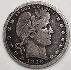 《Silver》1916-D USA BARBER QUARTER -- .1808 OZ of SILVER!!!