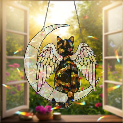 #ad Angel Tortoiseshell Cat on Moon: Hologram Window HangingDecor $18.00