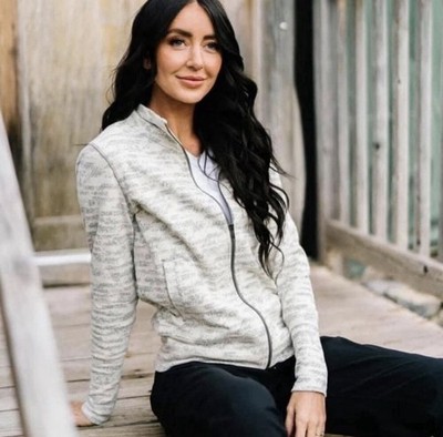ZYIA Active Women s Knit Jacket in Cream & Heathered Grey - XXL