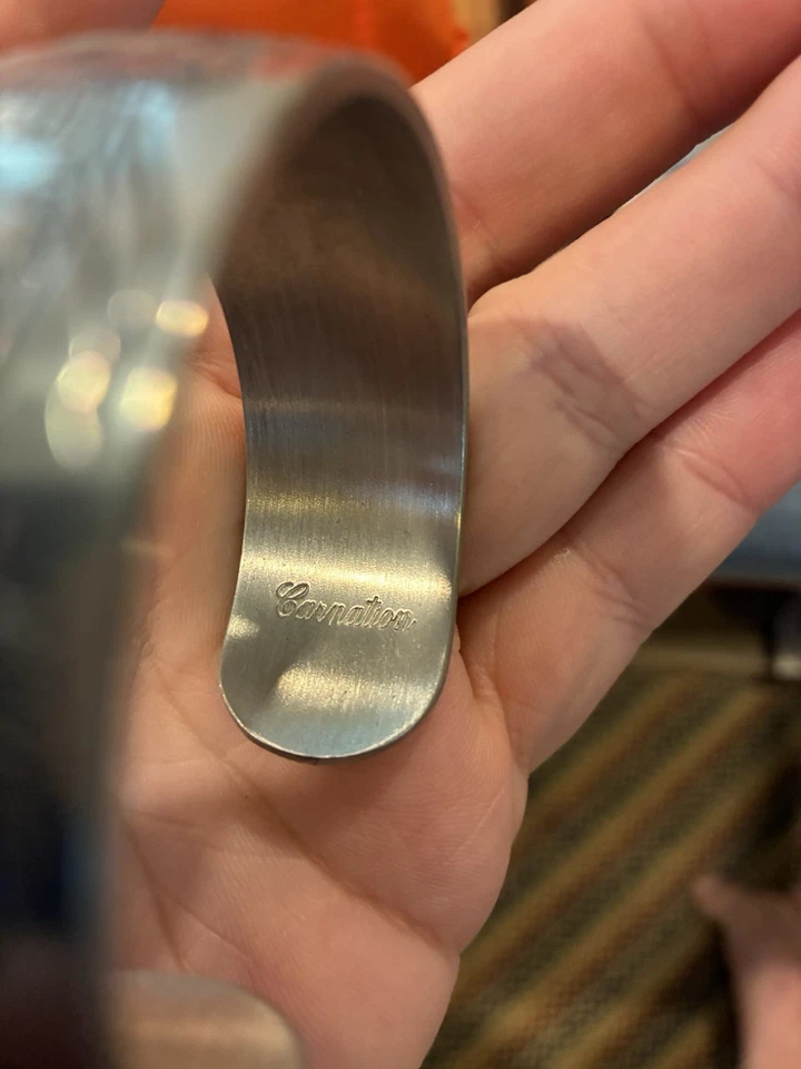 Vintage Kirk Stieff Pewter Carnation Floral Cuff Bracelet 900-1 With Box - Image 4 of 4