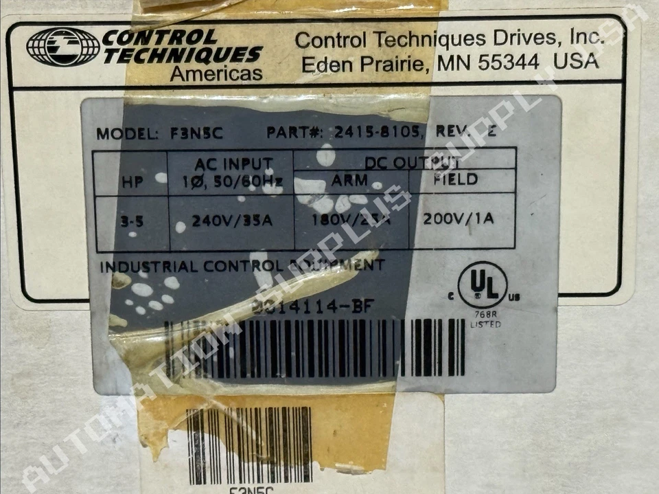 New Nidec Focus Series F3N5C PN: 2415-8105 Rev. E 3-5HP 200V DC Drive - Image 4 of 4