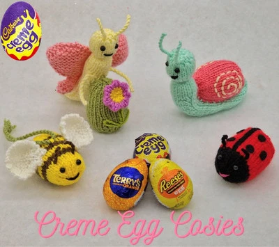 DK 🐌KNITTING PATTERN 🐝Easter Garden Critters Creme Egg Cover EASY Bugs Insects