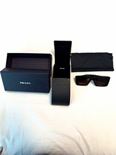 PRADA Prada Milano Rectangle Sunglasses Black Frame Brown Tinted Lenses
