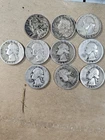 Lot Of 10 Silver 1964 & Earlier Washington Quarters. 90% Silver $2.50 Face Value