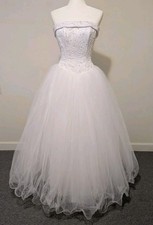 Strapless Corset Floral Beaded Basque Waist Debutant Ball Gown Wedding Dress Sz8