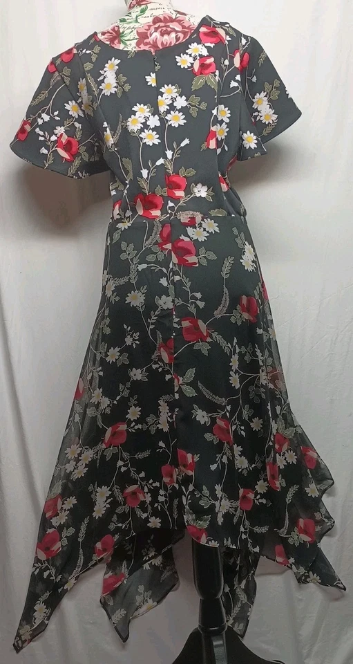 Vestido Lane Bryant 22 Negro Floral Diente de Tiburón Dobladillo Midi Negocios Profesor Fiesta Foto 2 de 4