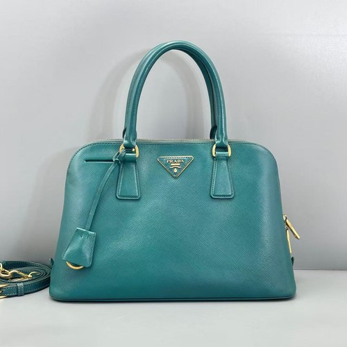 Prada Teal Saffiano Leather Dome Satchel Bag