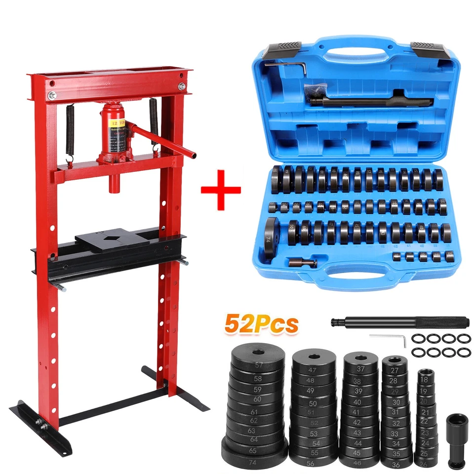 Werkstattpresse 12T Hydraulikpresse + Druckstücksatz 52tlg Rahmenpresse Werkzeug - Bild 2 von 4