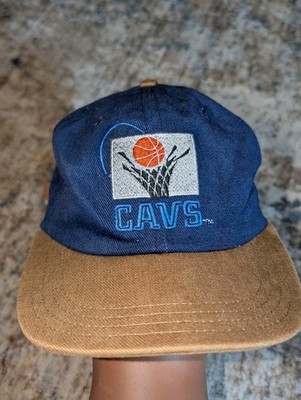 Vintage 90s Cleveland Cavaliers Cavs NBA Snapback Hat Navy Tan Suede Brim USA