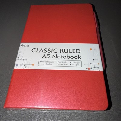 Feela Classic A5 Ruled w/Pen Journal, Diary, etc - Red New!